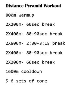 the distance pyramid workout is shown in black and white, with numbers on each side