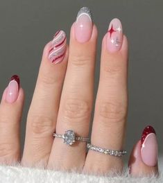 Biab Christmas Nail Ideas, Easy Red Nail Designs, Christmas Biab Nails, Vegas Nails Ideas, Cowboy Nails, Red Acrylic Nails, Heart Nail Art, Fancy Nails Designs, Christmas Gel Nails