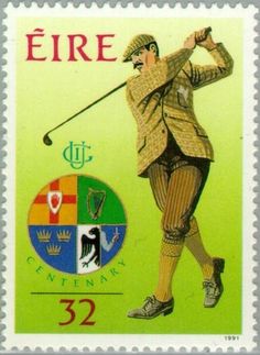 a postage stamp with an image of a man playing golf