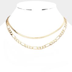 Double Strand Layered Chain Necklace - Gold Gold Choker Layered Necklace, Trendy Gold Layered Necklace With Figaro Chain, Gold Layered Chain Necklace In Choker Style, Gold Layered Choker Necklace, Trendy Gold Chain Layered Choker Necklace, Trendy Gold Double Chain Choker, Gold Double Chain Trendy Choker, Gold Trendy Double Chain Choker, Gold Trendy Choker With Double Chain