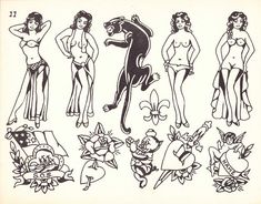 Vintage Traditional Tattoo Flash, Huck Spaulding Flash, Old Tattoos Vintage, Huck Spaulding, Traditional Tattoo Black And Grey, Antique Tattoo, Traditional Tattoo Drawings, Traditional Black Tattoo