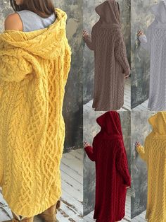 Cheap Casual Knitted Sweater Coat, Sweater Coats Stylish, Long Sleeve Sweater With Drawstring Hood, Cheap White Knitted Outerwear, Cheap Winter Cardigan For Layering, Cheap Winter Sweater With Drawstring Hood, Cheap Cozy Sweater Coat For Women, Luxury Open Front Sweater Coat For Fall, Luxury Long Sleeve Sweater Coat For Loungewear