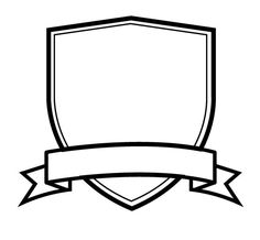 a black and white drawing of a shield with a ribbon around it's edge