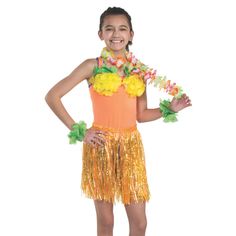 A fun luau apparel kit for kids, they'll have everything they need to be luau-ready! Great for a luau Halloween costume, too, kids will love to put on these tropical accessories. Polyester. (5 pcs. per set) Includes one lei, 36"; one skirt, 17" x 26" - 40" circ.; two wristlets, 9" circ; and one pineapple bra, 18". © OTC Kids Luau, Tropical Accessories, Hula Skirt, Luau Party, Halloween Costumes For Girls, Cute Animal Videos, Kits For Kids, Girl Costumes, Costume Accessories