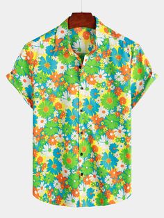 Men's Green Floral Cotton Tropical Hawaiian Shirt – Atlanl Collared Shirt For Summer Vacation, Collared Summer Vacation Shirt, Summer Beach Short Sleeve Shirt With Button Closure, Summer Vacation Short Sleeve Shirt With Button Closure, Collared Summer Camp Shirt For Vacation, Summer Collared Camp Shirt For Beach, Summer Camp Shirt For Beach With Collar, Button Closure Short Sleeve Shirt For Summer Vacation, Collared Shirt With Button Closure For Summer