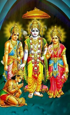 three deities standing next to each other on a brown background