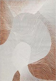 a white and brown rug with wavy lines on it