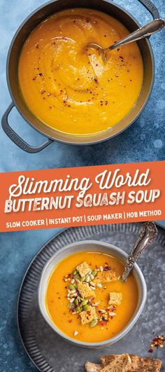 This delicious Butternut Squash Soup is super-easy to make, vegan, gluten-free and Syn Free on Slimming World. Stovetop, Slow Cooker, Instant Pot and Soup Maker instructions included | Supergolden Bakes Best Butternut Squash Soup, Soup Making, Soup Maker Recipes, Healthy Butternut Squash, Curried Butternut Squash Soup, Butternut Soup, Butternut Squash Recipes Soup, Squash Soup Recipe, Soup Maker