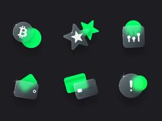 the icons are glowing green and appear to be in different shapes, sizes and colors