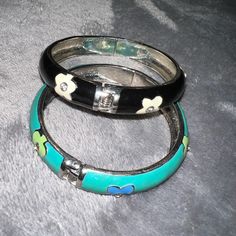 2 For 1 Floral Bangles. Never Worn However The Teal One Does Have A Slight Imperfection, A Bit Of The Paint Seemed To Be Rubbed Off, This Is Pictured. Please Comment Any Questions Or Feel Free To Submit An Offer Teal Bracelet, Pink Beaded Bracelets, Kate Spade Bracelet, Inspo Fits, Brighton Bracelets, Open Cuff Bracelet, 2 For 1, Beaded Cuff Bracelet, Butterfly Bracelet