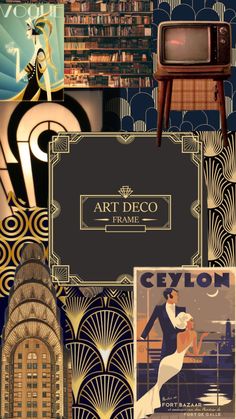 art deco poster collage with an old fashioned tv