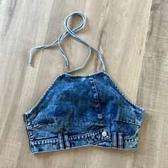 Shape Acid Blue Wash Asymmetric Seam Bandeau Crop Top Runs Big, Fits Like A Medium Or Size 6 Beach Crop Tops, Brown Corset, Sports Crop Tops, Blue Corset, Bandeau Crop Top, Denim Crop Top, Bralette Crop Top, Corset Crop Top, Front Tie Shirt