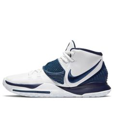 the nike basketball shoe is white and blue