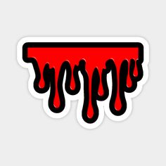 a red and black drip sticker on a white background