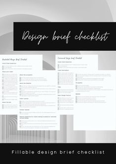 a black and white graphic design brief checklist with the text, fillable design brief checklist