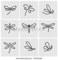 dragonflys are drawn in different ways and can be used to create logos or emblems