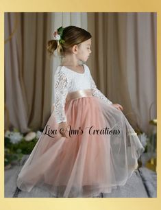 Flower Girl Dress Light Peach Tulle Bohemian Style – Lisa Ann's Creations Light Peach Dress, Peach Flower Girl Dress, Long Flower Girl Dresses, Dusty Rose Wedding, Tulle Flower Girl, Tulle Flowers, Peach Dress, Dress Sash, Flower Girl Dresses Tulle