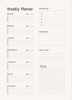 the printable weekly planner is ready to be used as a reminder for someone's upcoming