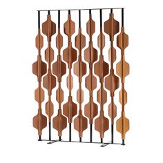 an art piece made out of metal and wood with geometric designs on the sides,