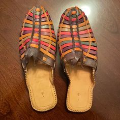 Gorgeous Leather Slides! Never Worn. Beautiful Woven Colors, Purchased Directly From A Shoe Maker In Morocco. Fits Women’s Size 10. Measurements Of The Bottom Of The Shoe As Pictured. Casual Multicolor Round Toe Mules, Casual Multicolor Closed Toe Mules, Multicolor Leather Open Toe Mules, Casual Multicolor Open Toe Mules, Spring Multicolor Leather Mules, Traditional Leather Mules For Spring, Multicolor Leather Slip-on Sandals, Morocco Fits, Shoe Maker