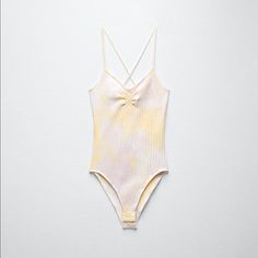 Beautiful Bodysuit. Yellow And Pink Ruched Tie Dye Bodysuit. Ecologically Grown Cotton. Snap Buttons. Trendy Zara Swimwear For Spring, Zara Beachwear Bodysuit For Spring, Zara Spring Beachwear Bodysuit, Yellow Casual Bodysuit For Spring, Casual Yellow Bodysuit For Spring, Olive Green Bodysuit, Black Velvet Bodysuit, Purple Bodysuit, Yellow Bodysuit