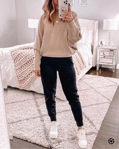 mrscasual on LTK Beige Top Outfit, Black Joggers Outfit, Joggers Outfit Women, Casual Mom Style, Best Joggers, Beige Sweatshirt, Joggers Outfit, Amazon Best Sellers, Sweatshirt Outfit