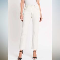 Nwt Frame Le Slouch Low-Rise Straight Jeans In Ecru White. Style #Lslj728. 100% Cotton. Size: 26 Waist: 14.5" Hips: 18.75" Front Rise: 10.5" Back Rise: 11.75" Leg Opening: 6.75" Inseam: 29.75" Outerseam: 39.5" Condition: Pre-Owned. Original Garment Tag On Back Pocket. Immaculate. Unworned. Elegant White Bottoms With Five Pockets, Elegant White Straight Jeans, Chic Cream Pants With Straight Hem, Chic White Jeans With Straight Hem, Chic White Straight Hem Jeans, Cream Five-pocket Jeans For Work, Cream Straight Leg Jeans For Spring, Chic White Pants With Five Pockets, Chic Fitted White Jeans