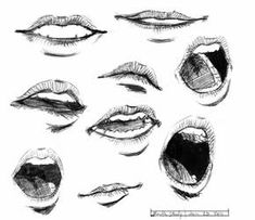 some different types of lips drawn in pencil