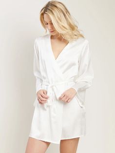 Langley Robe in Chalk - Morgan Lane Morgan Lane, Bridal Pajamas, Kimono Dressing Gown, White Kimono, White Pajamas, Wedding Hashtag, Women Nightwear, Lace Insert, Silk Charmeuse