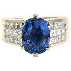 Raised Cushioned Princess & Grill Patina GIA Certified 4.52ct. Natural Blue Sapphire ring GIA Certified Report ID: 5161111589 11.16 X 5.69 X 5.07mm Full cut cushion brilliant Clean Clarity & Transparent Cornflower prime. 1.00ct. Diamonds. Princess Full cuts G-color Vs-2 clarity. Platinum 22.7 grams Ring Current size: 7 Resize Service available, Please inquire Ring: .51 inch wide Depth: .37 inch $38,000 Appraisal Certificate to accompany Cornflower Blue Sapphire, Blue Sapphire Diamond Ring, Blue Sapphire Ring, Blue Sapphire Diamond, Diamonds Ring, Sapphire Diamond Ring, Bling Rings, Natural Blue Sapphire, Blue Sapphire Rings