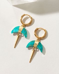 Made with genuine gemstones, our top-selling crescent horn shape has been reimagined. Whether you're looking to channel some good vibes or add an earthy accent to your wardrobe, these earrings are sure to make a statement. Horn Earrings, Creative Problem Solving, Chic Brides, Power Symbol, Brass Hoops, Virgo And Libra, Capricorn And Aquarius, Earrings Turquoise, Druzy Quartz