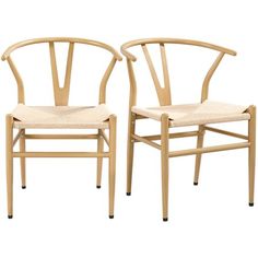 two wooden chairs sitting next to each other