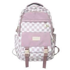 Cute Women's Nylon Backpack for Teenagers Girls Plaid School Bag Female Student Travel Rucksack Large Capacity Student Bookbag [23y 8m 10d] Pink Softback Backpack For Study, Pink Backpack For Study, Pink Standard Backpack For Study, Preppy Pink Standard Backpack, Trendy Pink School Backpack, Pink Student Backpack, Pink Preppy Rectangular Backpack, Pink Preppy Backpack For School, Preppy Pink Backpack For School