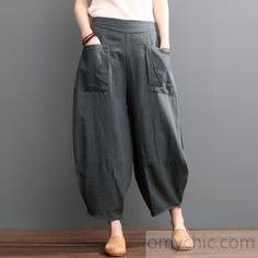 Gray linen bloomers women pants summer knickers Pants For Summer, Cotton Casual Pants