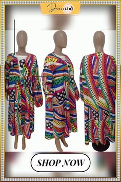 Autumn Fashion Pattern Print Elegant Loose Lantern Long Sleeves Women Street Wear Long Coat Chic Multicolor V-neck Outerwear, Multicolor Long Sleeve Outerwear For Day Out, Chic Long Multicolor Outerwear, Chic Multicolor Long Outerwear, Chic Multicolor Outerwear For Day Out, Multicolor V-neck Outerwear For Day Out, Summer Multicolor Outerwear For Day Out, Summer Day Out Multicolor Outerwear, Colorful Long Sleeve Outerwear For Summer