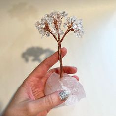 Clear Quartz Leaves Strung On Copper Wire With A Rose Quartz Base. Gemstone Tree, Rose Quartz Gemstone, Quartz Rose, A Rose, Clear Quartz, Copper Wire, Rose Quartz, Copper, Gemstones