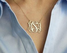 14K Solid Gold Monogram Necklace-Personalized Necklace-Personalized Monogram Jewelry-Personalized Jewelry-Personalized Gold Necklace Gold Monogram Jewelry For Birthday, Formal Initials Jewelry For Mother's Day, 14k Gold Monogram Jewelry For Mother's Day, Monogram Jewelry For Mother's Day Anniversary, Mother's Day 14k Gold Monogram Jewelry, Monogram Jewelry For Anniversary On Mother's Day, Monogrammed Jewelry For Anniversary On Mother's Day, Elegant Birthday Jewelry With Initial Pendant, Yellow Gold Jewelry With Initials For Birthday