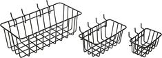 three black wire baskets sitting next to each other