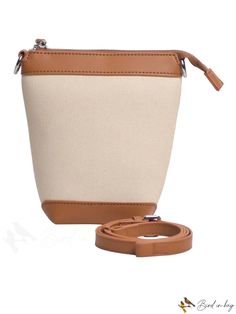 BirdinBag - Stylish Compact Crossbody Bag with Color Block Design Canvas Crossbody Bucket Bag For Errands, Canvas Bucket Bag With Adjustable Strap, Canvas Pouch Bucket Bag With Adjustable Strap, Beige Canvas Pouch With Mobile Phone Bag, Beige Canvas Pouch Bag With Mobile Phone Holder, Beige Canvas Shoulder Bag With Mobile Phone Holder, Beige Satchel With Removable Pouch, Beige Crossbody Bucket Bag For Travel, Everyday Canvas Bucket Shoulder Bag