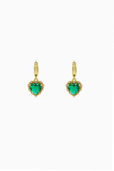 Bella Green Gold Earrings. Green Metal Clip-on Earrings For Gift, Tarnish Resistant Emerald Jewelry, Heart-shaped Green Jewelry With Matching Earrings, Gold Plated Pierced Crystal Earrings As A Gift, Gold Jeweled Drop Earrings, Heart-shaped Brass Jewelry With Matching Earrings, Green Tarnish Resistant Hoop Earrings For Gift, Gold Plated Drop Earrings For May Birthstone, Gold Plated Earrings For May Birthstone