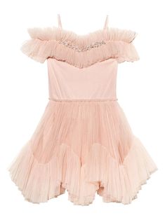 light pink cotton blend embellished detailing spaghetti straps off-shoulder A-line tulle overlay asymmetric hem Enchanting Dress, Belle Costume, Resort Dresses, Costume Collection, Top Baby Products, The Bohemian, Artistic Expression, Girls Party, Swimwear Girls