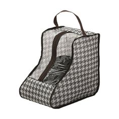 a black and white checkered bag with zippers on the front, inside it