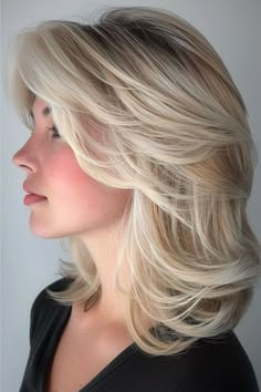 Medium Length Hair Feathered Layers, Womens Feathered Hairstyles, Blended Layers Medium Hair, Layered Bobs For Fine Hair Over 50, Short Hair Volume Hairstyles, Medium To Long Length Hair With Layers, Blonde Layered Hair Short, Feathered Hairstyles Medium Fine Hair, Feathered Layers Medium Hair