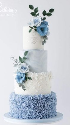 Blue And White Floral Wedding Cake, Powder Blue Wedding Cake, Steel Blue Wedding Cake, Ice Blue Wedding Cake, Periwinkle Wedding Cake, Wedding Cake Light Blue, Periwinkle Cake, Blue Floral Wedding Cake, Blue White Wedding Cake