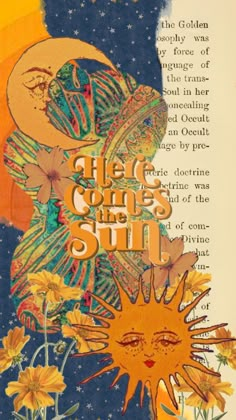 an open book with sun and flowers on it's cover, next to the title