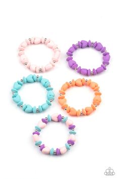 Pack of five bracelets in assorted colors and shapes with a retail price of $1 each. Infused with heart shaped beads, these colorful stretchy bracelets vary in shades of pink, blue. coral, purple, and multicolored. Paparazzi Accessories Jewelry, Heart Bracelets, Silver Centerpiece, Diy Kandi, Stretchy Beaded Bracelet, Bracelet Pack, Bracelet Craft, Bracelets Tutorial, Bracelet Kit