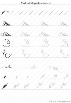 the modern calligraphy style is shown in this set of cursive letters and numbers