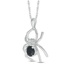 For Halloween or any other day, this creepy spider necklace is certain to be noticed. Sterling silver Enchanting with a round-cut natural black spinel and round white lab-created sapphire 18-inch rope chain with spring ring clasp Kay Black, Creepy Spider, Spider Necklace, White Lab, Black Spinel, Necklace Sterling Silver, Rope Chain, Spring Rings, Round Cut