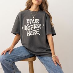 Tshirt Model, T Shirt Model, Gray Tshirt, Design Store, Oversized Tshirt, Comfort Colors, Mockup, Heather Grey, Dark Grey