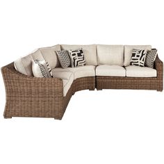 Beachcroft 3 Piece Sectional - QK1025798_ASHL_PRI_OL Curved Patio, Seasonal Room, Summer Deck, Beige Sectional, Curved Sectional, Lake Furniture, Wicker Sectional, Local Furniture, 3 Piece Sectional